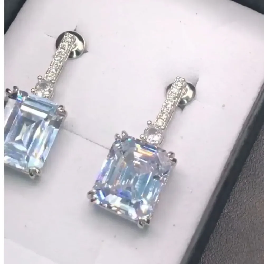 Emerald cut CZ   Diamond Post back Drop Earrings💎